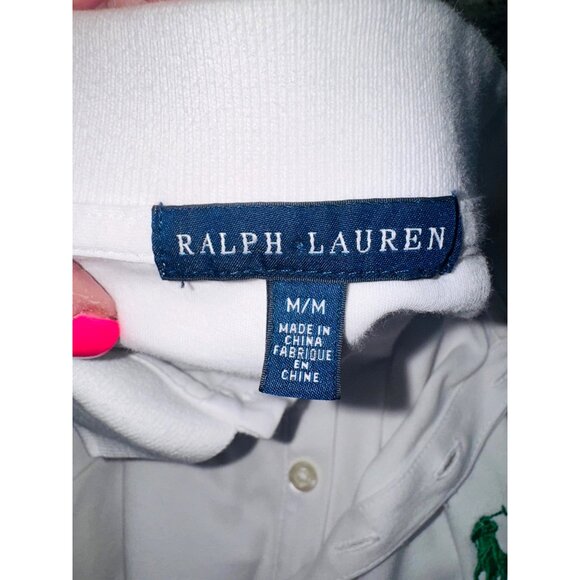 Ralph Lauren White Polo Dress M Green Pony Logo Cotton Preppy Tennis Academic - Picture 7 of 10